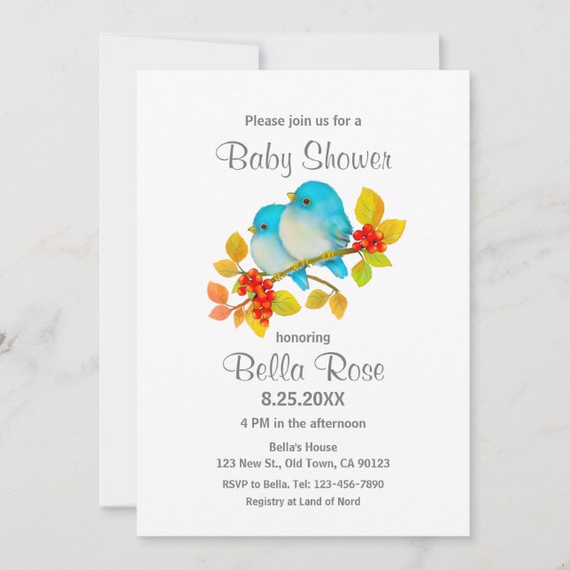 Bluebirds Bird Baby Shower Einladungen (Vorderseite)