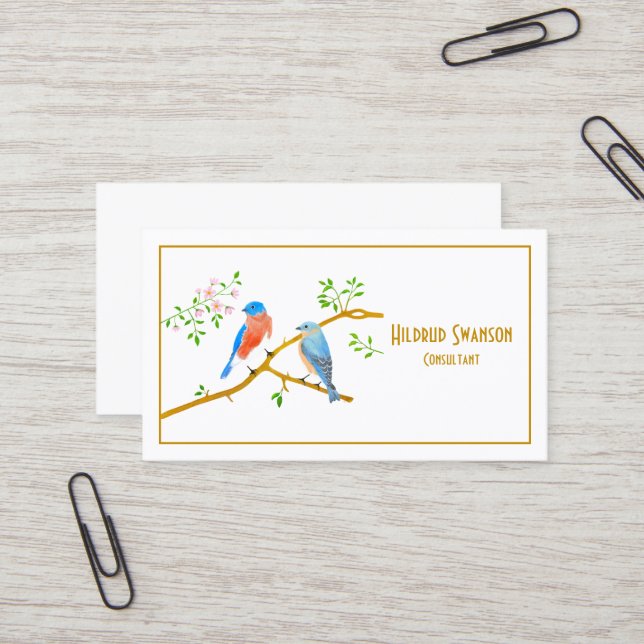 Bluebirds Carte de visite blanc (Devant/Arrière en situation)
