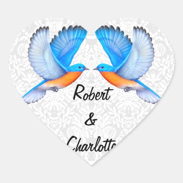 Bluebirds der glücklichen Verlobung Heart Stickerz Herz-Aufkleber (Vorderseite)