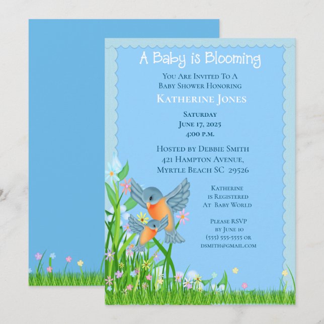 Bluebirds Einladung Mama und Baby/Baby Dusche (Vorne/Hinten)