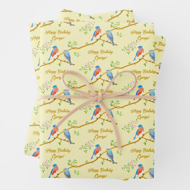 Bluebirds Gelbe Umhüllungspapierblätter Geschenkpapier Set (Beispiel)