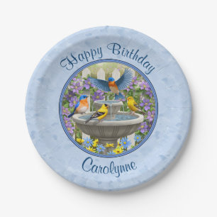 Bluebirds Goldfinches Birdbath Blue Pappteller