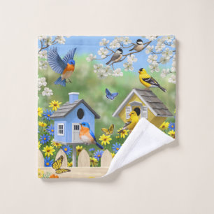 Bluebirds Goldfinches Birdhouses Blumengarten Badhandtuch Set