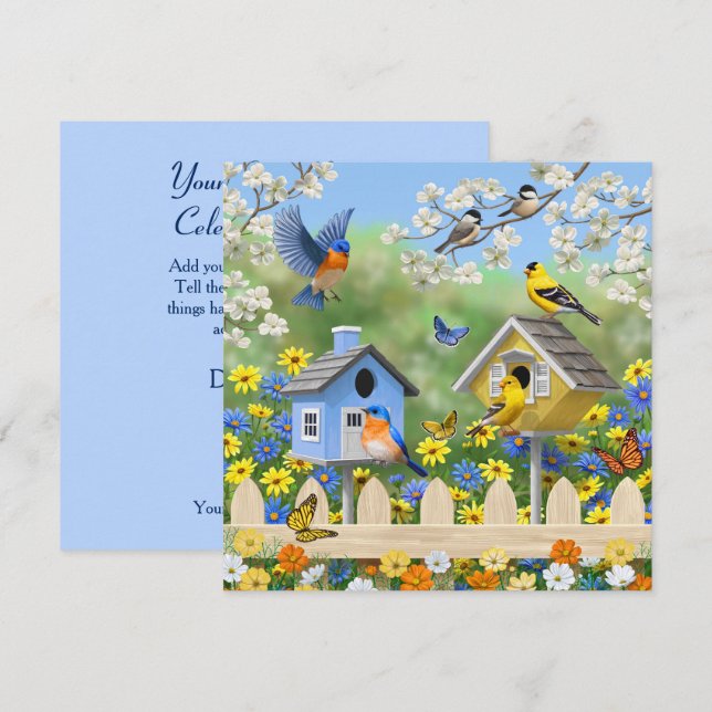 Bluebirds Goldfinches Birdhouses Blumengarten Einladung (Vorne/Hinten)