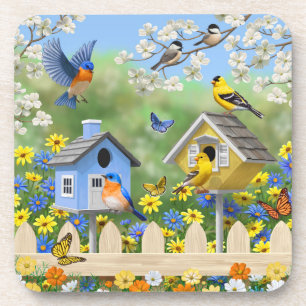 Bluebirds Goldfinches Birdhouses Blumengarten Getränkeuntersetzer