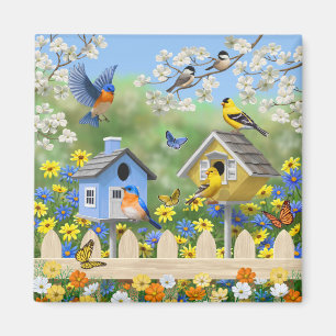 Bluebirds Goldfinches Birdhouses Blumengarten Magnet