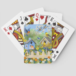Bluebirds Goldfinches Birdhouses Blumengarten Spielkarten