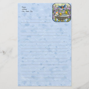 Bluebirds Goldfingen Blumengarten Blauer Brunnen Briefpapier