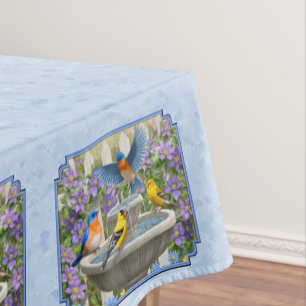 Bluebirds Goldfingen Blumengarten Blauer Brunnen Tischdecke