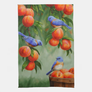 Bluebirds in einem Pfirsichbaum Handtuch