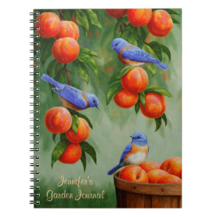 Bluebirds in einem Pfirsichbaum Notizblock