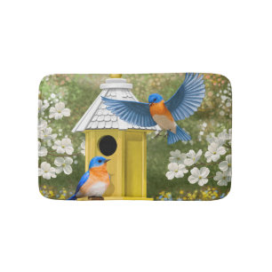 Bluebirds und Hexagon Birdhouse Blue Badematte