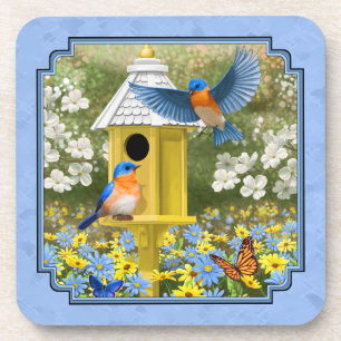 Bluebirds und Hexagon Birdhouse Blue Untersetzer