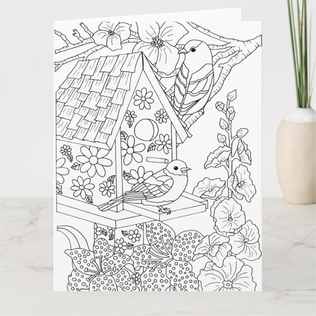 Bluebirds und Hollyhock Color-it-You-Selbst Karte (Vorderseite)