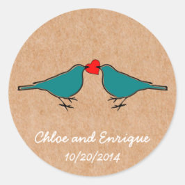 Bluebirds und Liebe Heart Wedding Runder Aufkleber