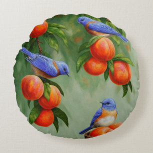 Bluebirds und Pfirsiche Rundes Kissen