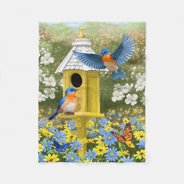 Bluebirds und RundBirdhouse Fleecedecke (Vorderseite)