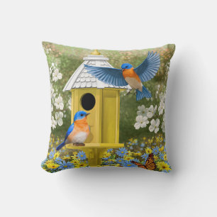 Bluebirds und Tallgelbe Birnenblume Kissen