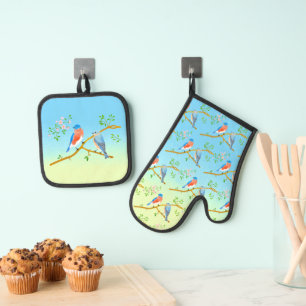 Bluebirts Blau und Gelb Ofenhandschuh & Topflappen-Set