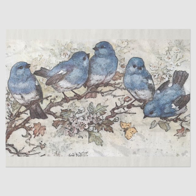 Bluebirts & Blüten Wasserfarben-Entfärbung Seidenpapier (Vorderseite)
