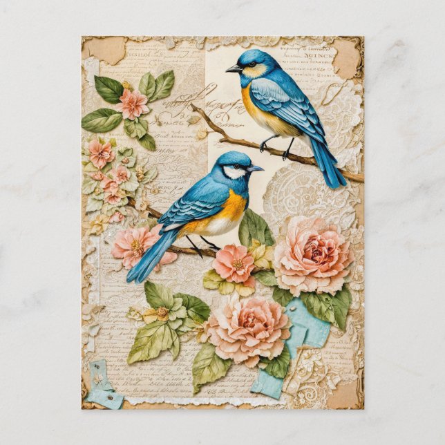 Bluebirts mit Rose Feiertagspostkarte (Vorderseite)