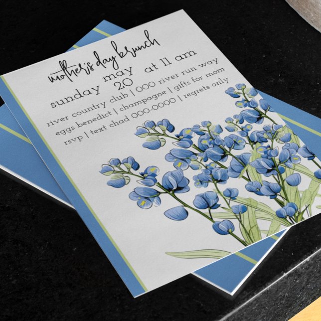 Bluebonnet-Blume | Frühlingsmornetten | Floral Einladung (Mothers Day Brunch with bluebonnet bunches on customizable invitation downloadable too. )