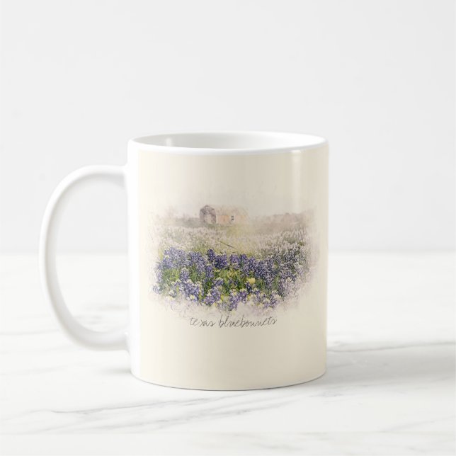 Bluebonnet Field Sketch Wasserfarbe Kaffeetasse (Links)