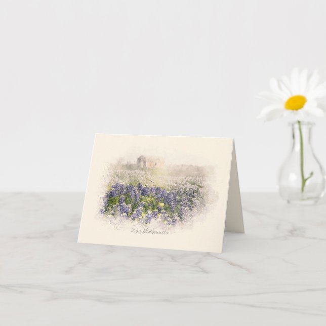 Bluebonnet Field Sketch Wasserfarbe Karte (Kleines Gewächs)