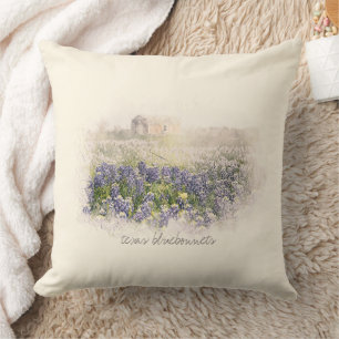 Bluebonnet Field Sketch Wasserfarbe Kissen