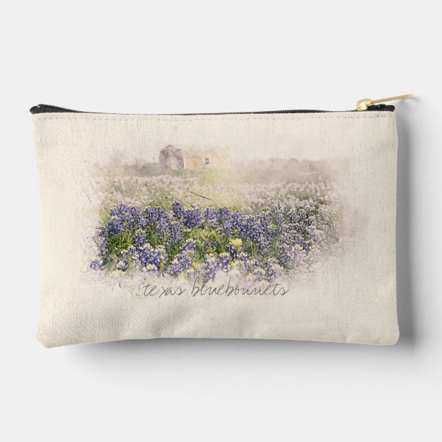 Bluebonnet Field Sketch Wasserfarbe Zubehörtasche (Rückseite)
