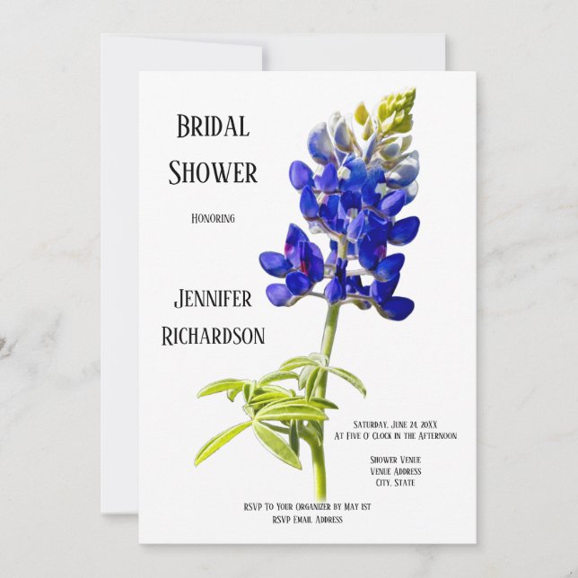 Bluebonnet Floral on White, Wedding Brautparty, Einladung (Vorderseite)