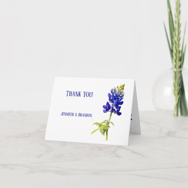 Bluebonnet Floral on White, Wedding Dankeskarte (Vorderseite)