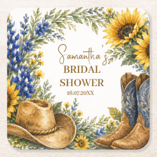 Bluebonnet Texas Sonnenblume Boho Brautparty Rechteckiger Pappuntersetzer