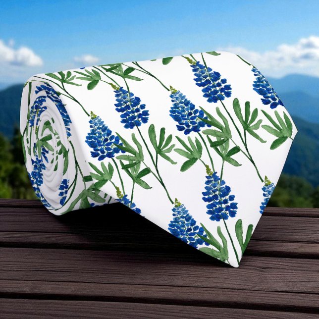 Bluebonnet Texas Wildblume Wasserfarbmuster Krawatte (Von Creator hochgeladen)