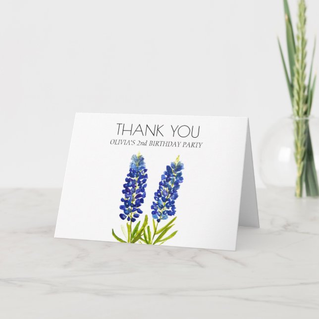 Bluebonnets 2. Geburtstag Party Vielen Dank Dankeskarte (Vorderseite)