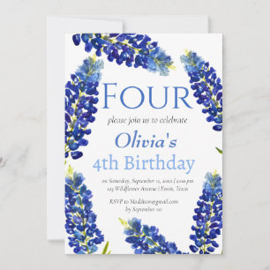 Bluebonnets 4th Birthday Blue Girl Einladung