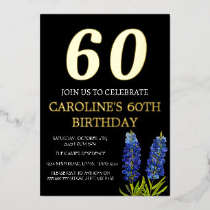 Bluebonnets 60. Geburtstag Blau Gold Chic Glamour Folieneinladung