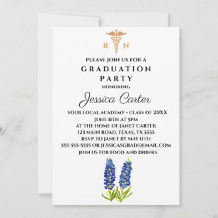 Bluebonnets Abschluss Nurse Typografy Einladung