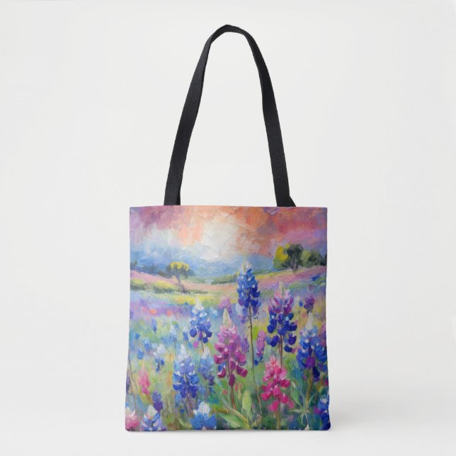 Bluebonnets Abstrakte Blumenart Tasche (Vorderseite)