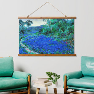 Bluebonnets am falschen Morgen Wandteppich Mit Holzrahmen