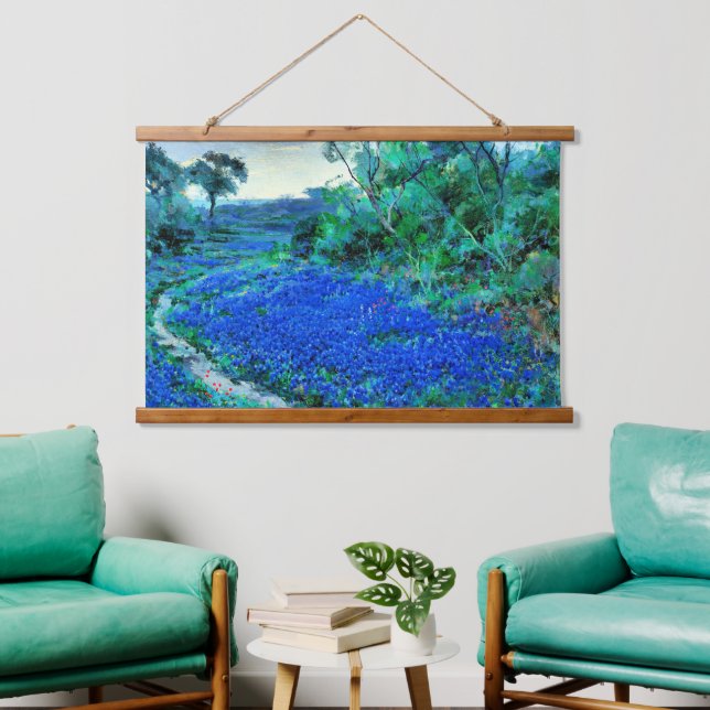Bluebonnets am falschen Morgen Wandteppich Mit Holzrahmen (Wohnzimmer)