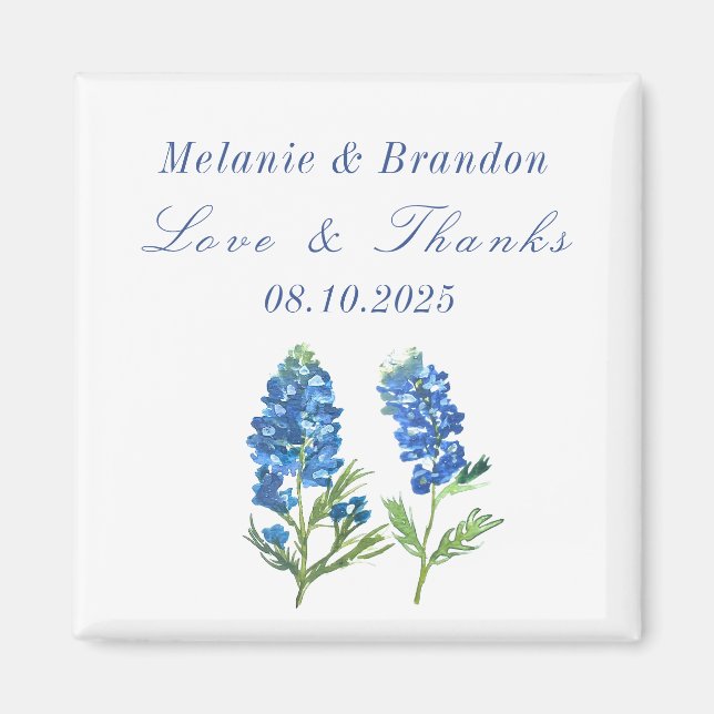 Bluebonnets Bloral Blue Wedding Vielen Dank Magnet (Vorne)
