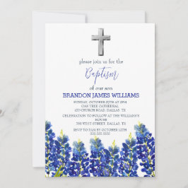 Bluebonnets Bloral Dusty Blue Cross Taufe Einladung
