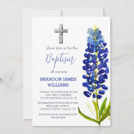 Bluebonnets Bloral Dusty Blue Cross Taufe Einladung