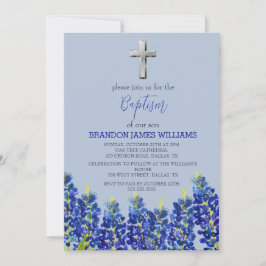 Bluebonnets Bloral Dusty Blue Cross Taufe Einladung