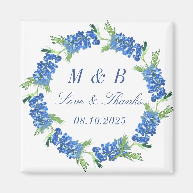 Bluebonnets Bloral Monogram Wedding Danke Magnet (Vorne)
