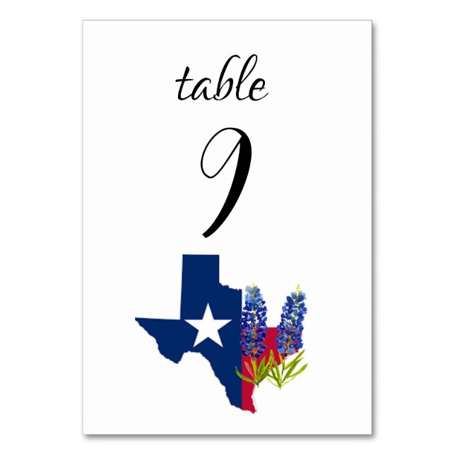 Bluebonnets Blue Floral Texas Blume Hochzeit Tischnummer (Vorderseite)