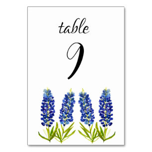 Bluebonnets Blue Floral Texas Blume Hochzeit Tischnummer