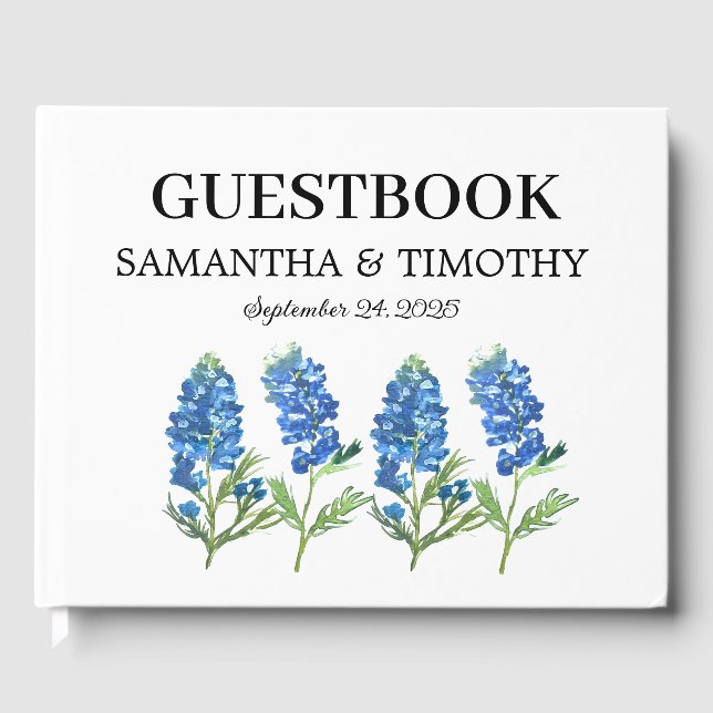 Bluebonnets Blue Floral Texas Floral Wedding Gästebuch (Vorderseite)