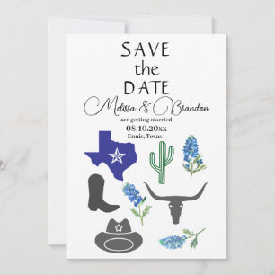 Bluebonnets Blue Floral Texas Rustikale Hochzeit Einladung